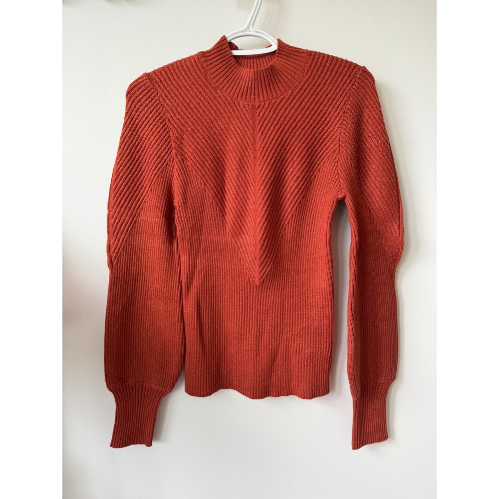 VICI Ribbed Mock Neck Sweater Burnt Orange Rust Chevron Knit Long Sleeve Medium